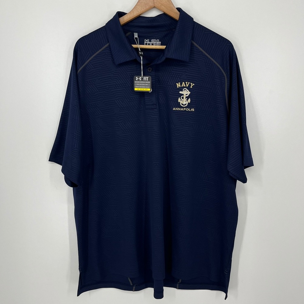 Under Armour Navy Annapolis Anchor Polo Shirt Mens 2XL Heatgear Blue New NWT